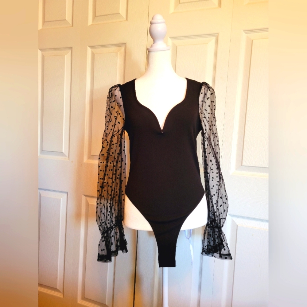 Heart Neck Sheer Polka Dot Top